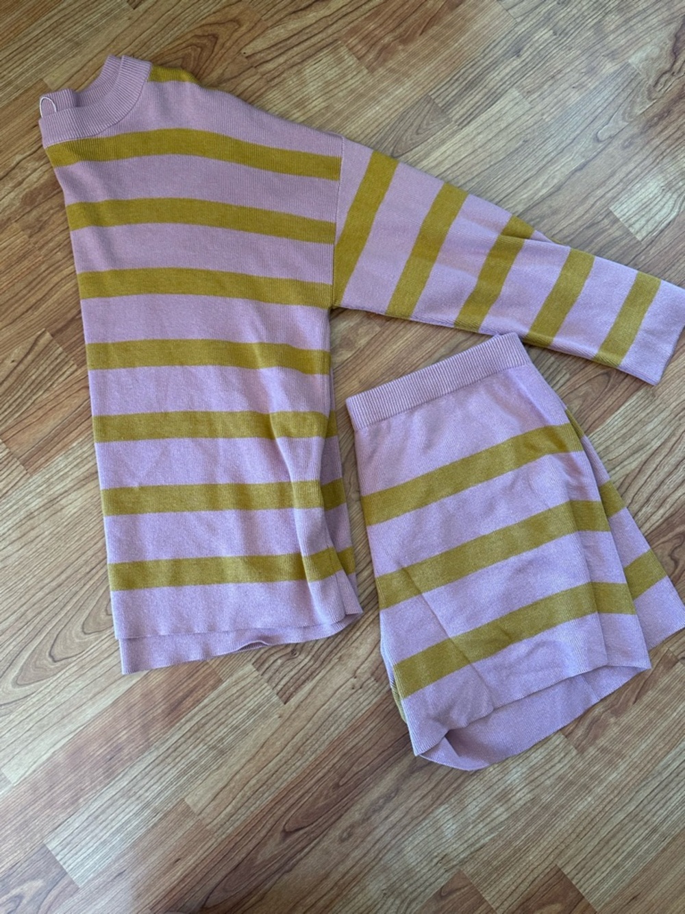 Striped Knit Lounge Set - Pink and Mustard